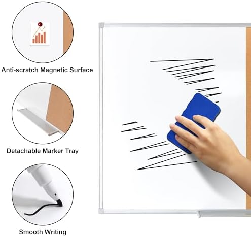 Cork Bulletin Board, 36 X 24 Inches White Magnetic Dry Erase Board, Large Wall Mounted Message Vision Notice Memo Pin Board for Office, Home and School - Image 5