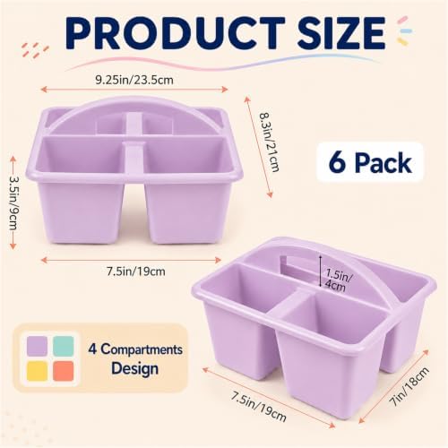 gisgfim 6 Pack Plastic Classroom Caddy with 4-Compartments Plastic Storage Caddies with Handle 4 Compartments Table Caddy Organizer Versatile Table Caddies for Classroom Office, Pastel Color - Image 2