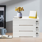 Wooden Desk Organizer with Lockable Drawers, 3-Tier Countertop Storage Cabinet File Cabinet Jewelry Organizer Home Office Supplies Organization Unit (White-3 Lock) - Image 2