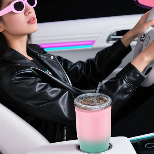 Universal Iced Coffee Sleeve - Upgraded Double Wall Reusable Stainless Steel Holder Sleeves Insulator for Cold Drinks Fits Starbucks Dunkin Donuts McDonalds Small Medium Large Cup (Pink Green) - Image 5