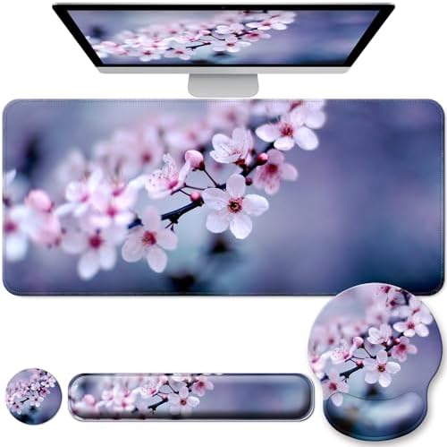 Desk Mat Set Keyboard and Mouse Pad with Wrist Rest Support by VINEBURY