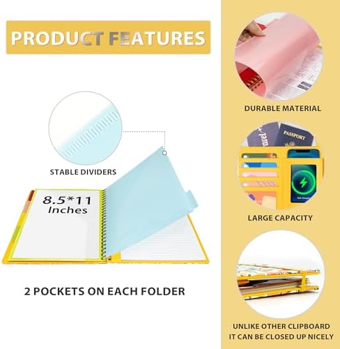 Ospelelf Clipboard with Storage for Men Women, Leather Padfolio Portfolio Organizer 5 Folders with 10 Pockets, Spiral Clipboard Folio with Notepad for Letter Size, Elastic Closure and Pen Loop Floral - Image 4