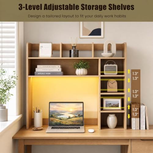 GOFLAME Desk Hutch, 8 Shelves Desktop Bookshelf, 31.5”, Natural - Image 5