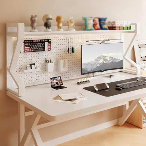 2/3 Tier Desk Shelf with Pegboard & Storage Accessories, Metal Desk Storage Organizer Shelf Space-Saving, DIY Table Countertop Shelves for Dorm, Office(White+White,65 * 135cm/25.6 * 53.1in) by Unknown