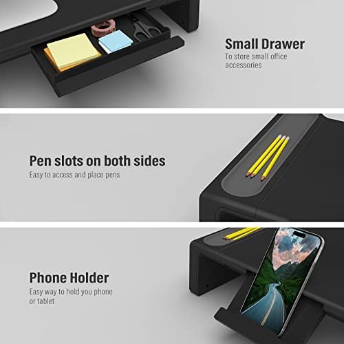 Adjustable Monitor Riser with Drawer & Phone Holder, Foldable Desk Stand - Image 3