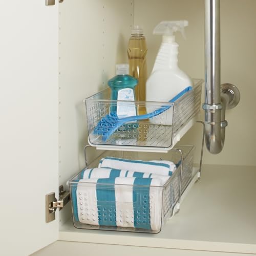 madesmart 2 Tier Organizer, Multi-Purpose Slide-Out Storage Baskets with Handles, Pack of 2, Plastic, Clear - Image 6