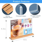 Kersally Acrylic Sign Holder 11 x 8.5'', 4 Pack Double-Sided Clear Table Display Stands with Wood Base,Horizontal Acrylic Frame Menu Flyer Paper Holder for Store, Restaurant, Hotel, Office, Show Fair - Image 3