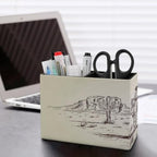 PU Leather Multi-Compartment Pen Holder Desktop Organizer Pencil Cup Storage Caddy for Office Home Supplies Hand Drawn of Two Cowboys Riding Horses in Desert - Image 5