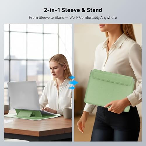 AboveTEK Laptop Bag Sleeve for MacBook Computer Expandable Storage, Two Adjustable Angles, Ultra-Slim Stylish, Fits 13"-14" Laptops - Blue - Image 2