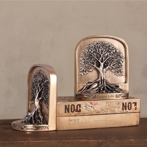 Antique Bronze Color Tree of Life Bookends Set, 2 Non-Skid Heavy Bookends for Shelves or Bookcase, Decorative Bookends for Desktop Shelf Decor, Library Office Decor, Home Décor Gift - Image 6