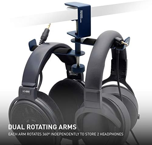ADV. Dual Suspension Headphone Stand – Floating Headset Stand with 360° Rotating Arm, Adjustable Clamp for Desk/Table, Steel Metal Holder, 3.5mm Jack Mount, Universal Fit, [Blue] - Image 3