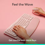 Logitech Wave Keys Ergonomic Wireless Keyboard with Palm Rest - Rose - Image 2