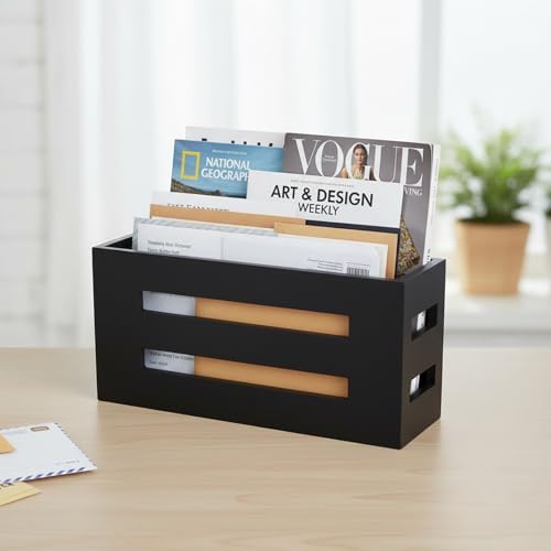 Magazine File Holder, Standing Wooden Magazine Rack, Desk Folder Organizer for Office & Bathroom-Black - Image 5