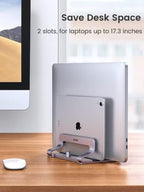 UGREEN 2-Slot Vertical Laptop Stand Holder Desk Compatible with MacBook Pro Air Laptop Stand Desktop Adjustable, Lenovo Ideapad, Surface Book, HP Notebook, Dell Chromebook Up to 17.3 Inch, Space Gray - Image 2