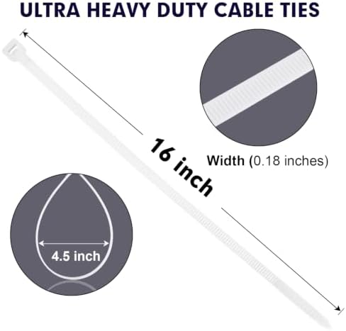 Zip Ties, RAZCC 1200pcs White Cable Zip Ties 16 Inch, Heavy Duty Plastic Wire Ties with 50lb Tensile Strength, Self-Locking White Nylon Tie Wraps for Indoor and Outdoor - Image 2