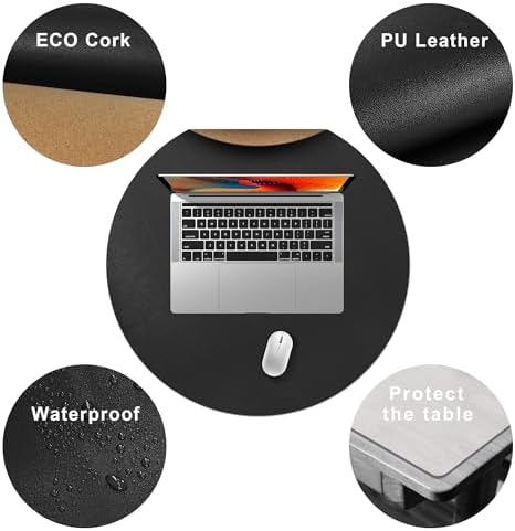 CENNBIE 23.6 Inches Round Table Mat - Cork Leather Table Pad (Black) - Image 3