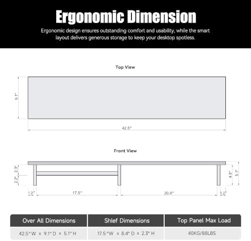 FENSULN Dual‑Tier Monitor Stand for Minimalist Wooden and Metal Riser Shelf Desktop Stands Organizer with Underneath Storage for Dual Monitors, Laptops, Home Office Aesthetic White - Image 7