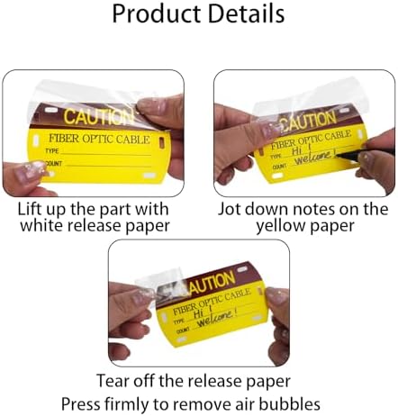 52 Pcs Optic Cable Tag Yellow Waterproof Self-Laminating Writable HDPE Labels 3.5 x 2 Inches with 4 Marker Pen for Cable Management, Maintenance, Communication - Image 3