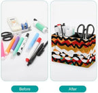 PU Leather Multi-Compartment Pen Holder Desktop Organizer Pencil Cup Storage Caddy for Office Home Supplies Bold Brushstrokes And Zigzag Lines with Ethnic And Tribal Motifs - Image 3
