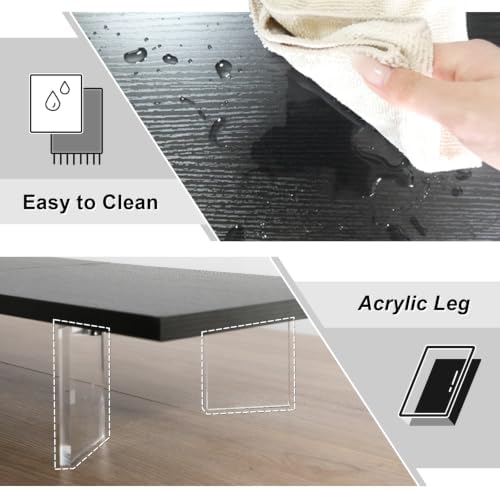 TEAMIX 39.4 inch Dual Monitor Stand with Acrylic Leg, Drawer & Phone Holder - Image 4