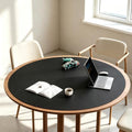 Vyaaa 36 inch PU Leather & Cork Round Placemats, Cut-to-Size, Black by Vyaaa