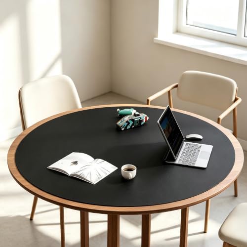 Vyaaa 36 inch PU Leather & Cork Round Placemats, Cut-to-Size, Black by Vyaaa