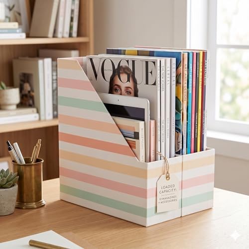 BLU MONACO | Cardboard Magazine File Holder Set of 4 | Vertical Magazine File Holder with Gold Label Slots | Standing File Holder and Cardboard Bins for Shelves Desk Classroom - Image 6