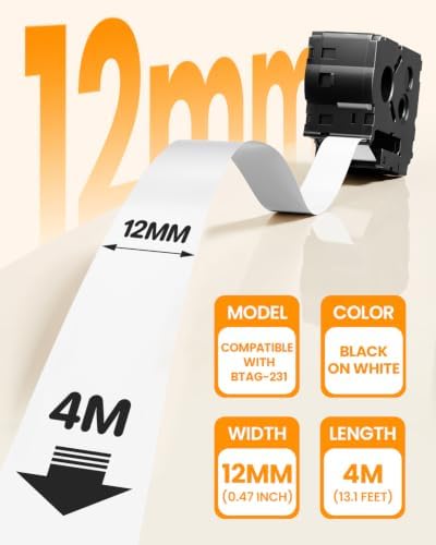 8-Pack Compatible with Brother Btag Label Tape Btag 231 12mm 0.47 White - Image 5
