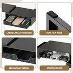 LEKETREE Dual Monitor Stand Riser with Drawer and 2 Pen Holders, Black - Image 6