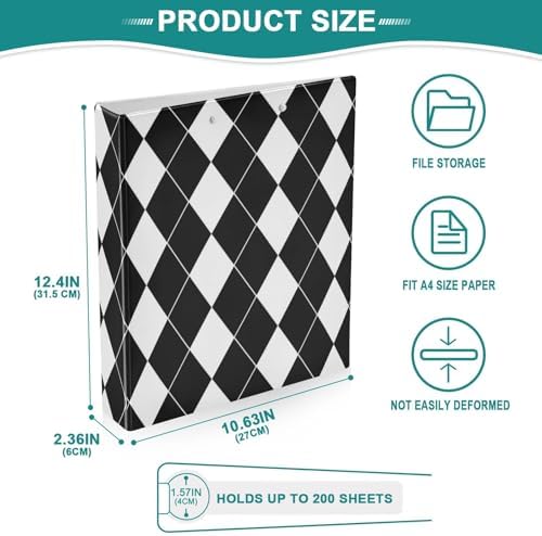 Black White Plaid 3 Ring Binder 1.5 Inch Binders Organizer with Clear Interior Pockets Binder for School Office Work 1 Pack - Image 4