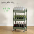 Nunsino 3 Tier Rolling Cart,Utility Cart with Locking Wheels, Hanging Cups,&Hooks, Heavy Duty Metal Storage Organizer Cart for Kitchen,Office, Bathroom,Craft Room,Green - Image 6