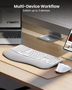 ProtoArc EKM01 Plus Wireless Ergonomic Keyboard Mouse Combo - White Silver - Image 6