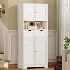 Iwell Tall Storage Cabinet with Adjustable Shelf & 2 Drawers, Kitchen Pantry Cabinet, Pantry Cabinets with 4 Doors, Tall Cabinets for Living Room, Kitchen, Bathroom, White - Image 6