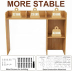 Briwooody Dorm Desk Bookshelf Desk Hutch Organizer with 5 Shelves and 3 Tier Desktop Hutch Storage Organizer for College Dorm Home Office Supply, 32.5 x 23.5 x 8 Inch(Bamboo and Wood) - Image 5