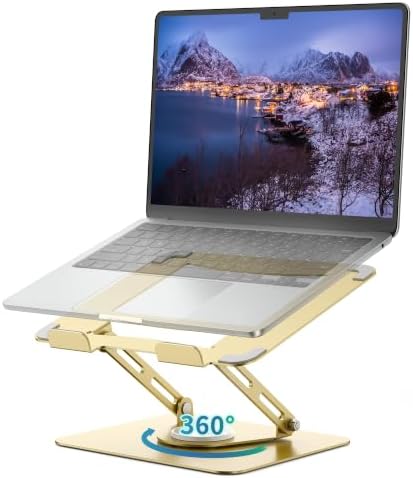 ALASHI Laptop Stand for Desk with 360° Rotating Base, Multi-Angle Adjustable Laptop Stands, Foldable Laptop Riser Compatible with 10 to 17 Inches PC Computer, Gold by ALASHImakeyourlifesimplerandeasier%EF%BC%81