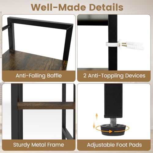 Tangkula 4-Tier Desktop Bookshelf, 38.5" Dorm Desk Hutch, Rustic Brown - Image 6