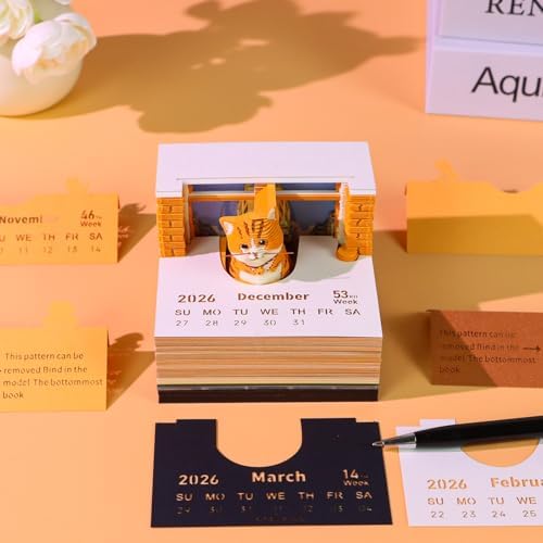 Orange Cat 3D Memo Pad, 3D Calendar 2027, Time Piece Calendar - Image 3