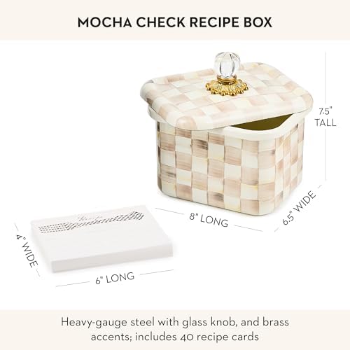 MACKENZIE-CHILDS Enamel Recipe Box, Brown-and-White Mocha Check - Image 4