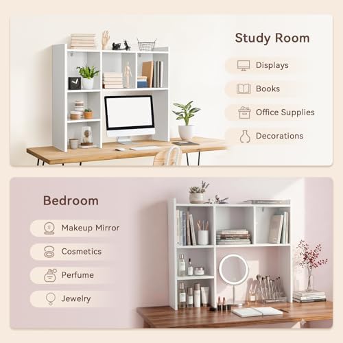 35.5" Dorm Desk Hutch White, Desktop Bookshelf with 5 Shelves - Image 4