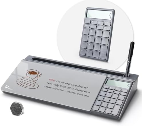 TOWON Glass Desk Whiteboard with Calculator 18x6 in, Desk Organizer, Gray by TOWON