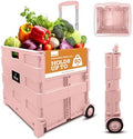 Inspired Living Ultra-Slim Rolling Collapsible Storage Pack-N-Roll Utility-carts, with Telescopic Handle, for Home, Garden, Shopping, Office, School use, Large, Raspberry Pink by Inspired+Living