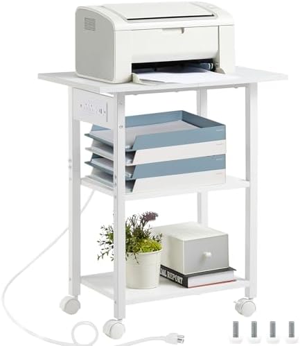 Lerliuo 3-Tier Printer Stand with Charging Station, Rolling Printer Table by Lerliuo