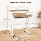 Giantex Modern Natural Standing Desk, Height Adjustable Sit Stand Computer Desk, 27.5" D x 22" W x 49.5" H, 3 Shelves, Black Base, Wood Grain Top, for Office, Studying, Working, Fitness - Image 3