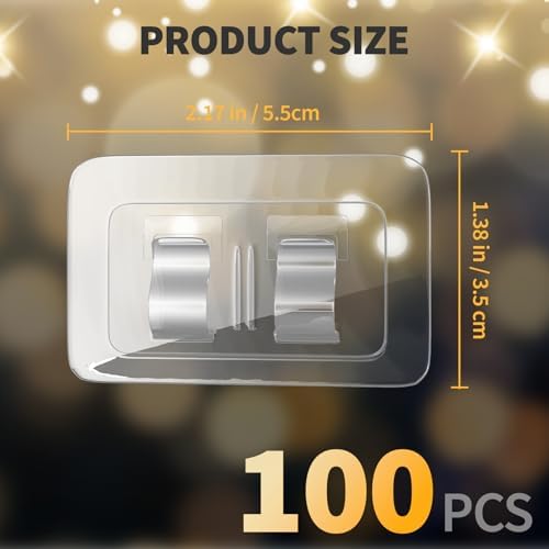 Hooks for Outdoor String Lights Clips: 100Pcs Heavy Duty Cable Clips with Waterproof Adhesive Strips for Hanging Christmas Light - Outside UV-Resistant Clear Sticky Cord Holders Rope Organizer - Image 4