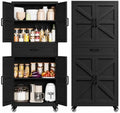 Black Metal Kitchen Storage Pantry Cabinet Rolling Garage Storage Cabinet by Yizosh