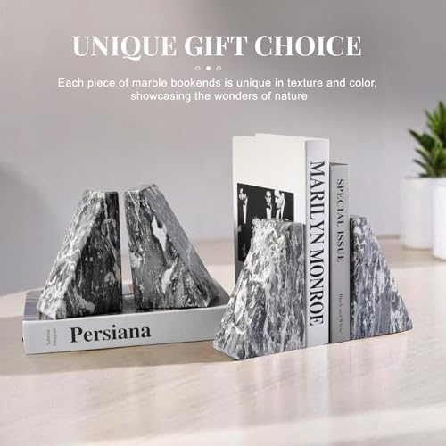 Koville Marble Bookends for Shelves, Large Bookends for Heavy Books, Natural Stone Book Stopper for Books CD Movies, Aesthetic Decorative Book Ends (Grey) - Image 4