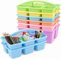 gisgfim 6 Pack Plastic Classroom Caddy with 6-Compartments Plastic Storage Caddies with Handle 6 Compartments Table Caddy Organizer Versatile Table Caddies for Classroom Office Storage, Pastel Color by gisgfim