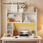OFCASA Desktop Bookshelf with LED Lights, Countertop Storage Hutch with 7 Shelves for Computer Desk, 35.4'' 3-Tier Display Rack, Wooden Desk Hutch Storage Organizer for Home Office Dorm, White - Image 5