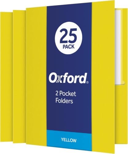 Oxford Twin-Pocket Folders, Textured Paper, Letter Size, Yellow, Holds 100 Sheets, Box of 25 (57509EE) (Pack of 5) by Oxford