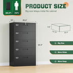 Letaya 5 Drawer File Cabinet with Lock,Metal Lateral Filing Cabinets for Home Office Hanging Files Letter/Legal/F4/A4 Size(Black-Requires Installation) - Image 3